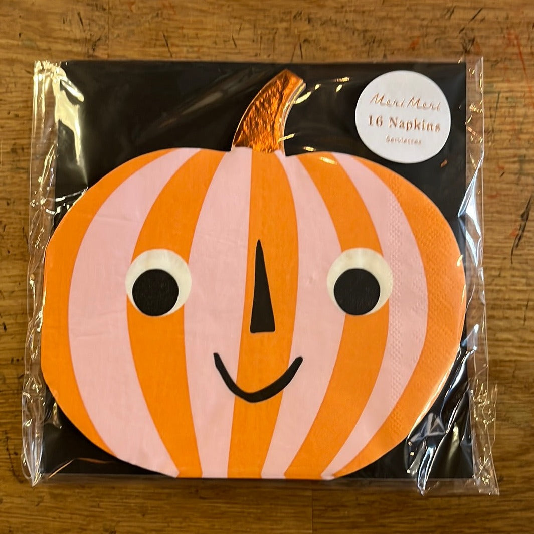 Pink and Orange Stripy Pumpkin Napkins -pk16