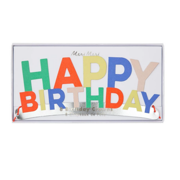 paper crown that reads HAPPY BIRTHDAY in colorful letters in box