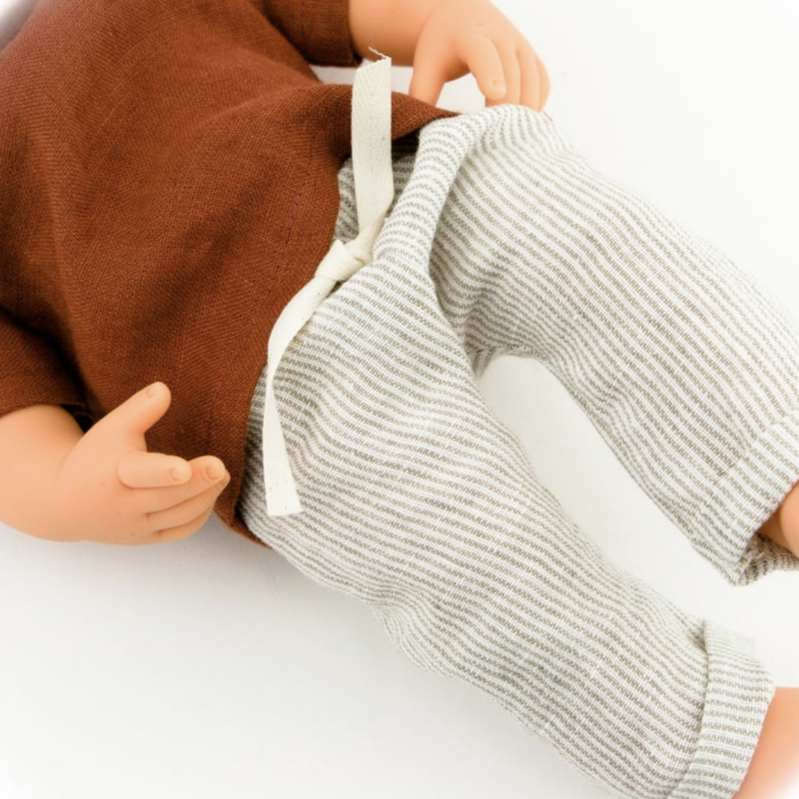 Ochra Linen Shirt with Striped Linen Pants (Two Piece Set): fits 15" Miniland Dolls