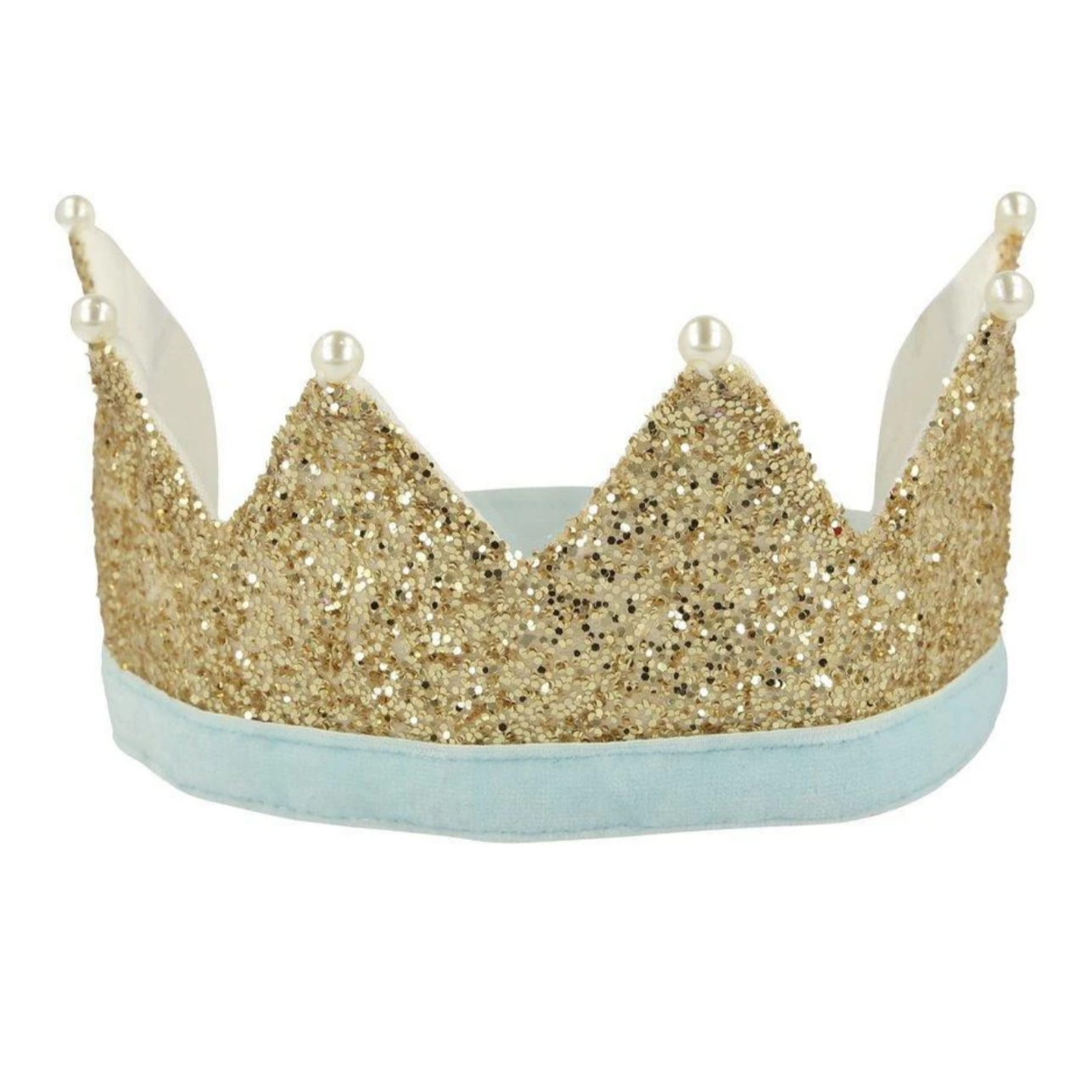 gold glitter crown with pearls