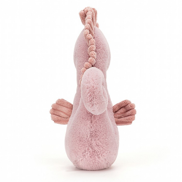 back view of Jellycat pink seahorse plush