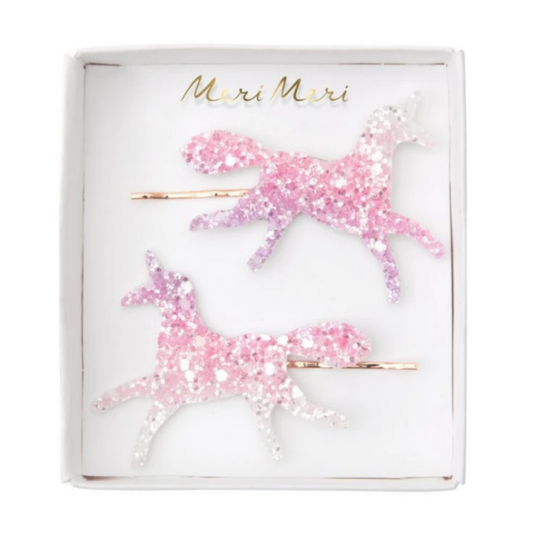 pink and purple glitter unicorn hair clips