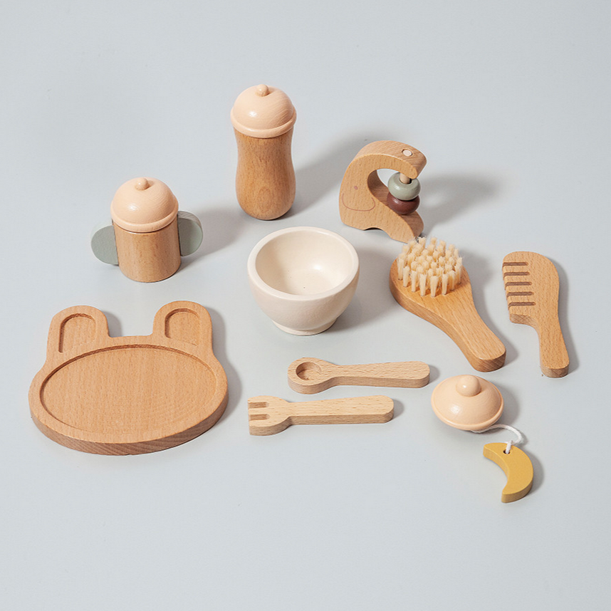 Wooden Baby Doll Feeding and Care Set