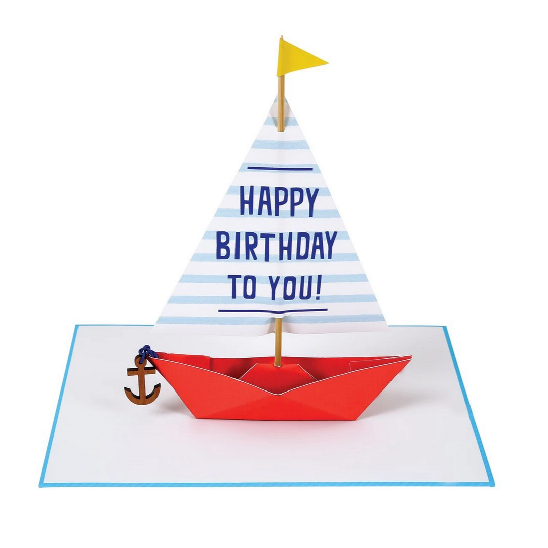 happy birthday card shaped like a sailboat