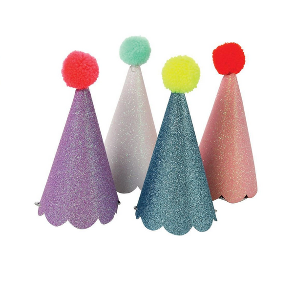 colorful glittery party hats