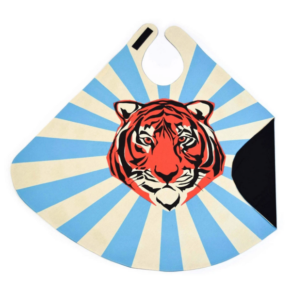 picture of blue striped tiger cape with red tiger face