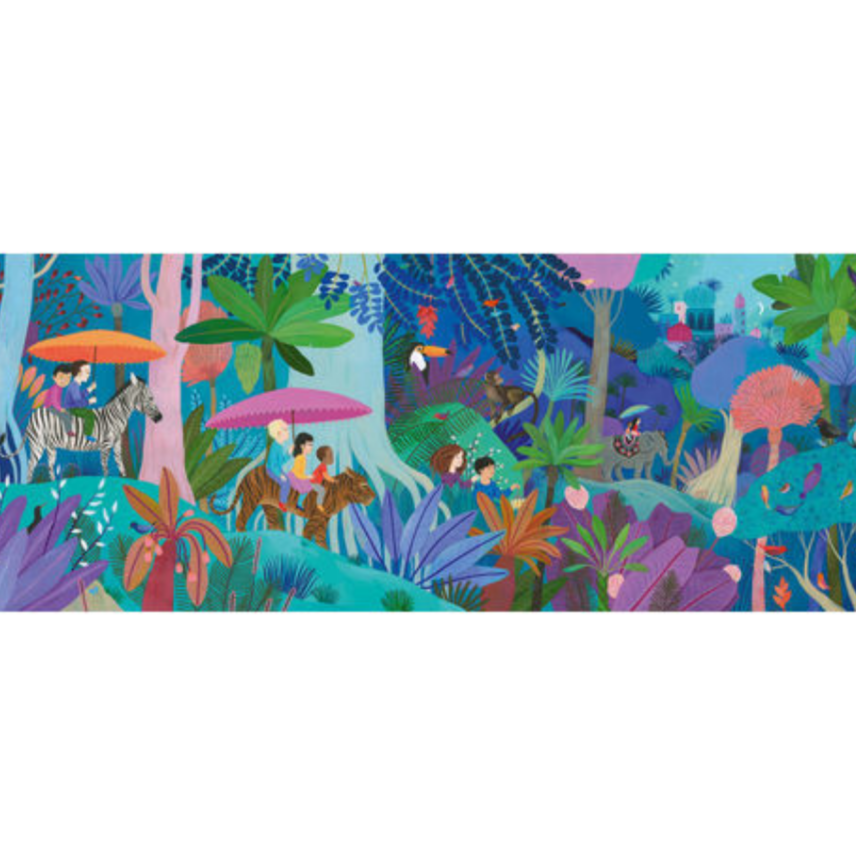 picture of puzzle showing forest full of people riding animals