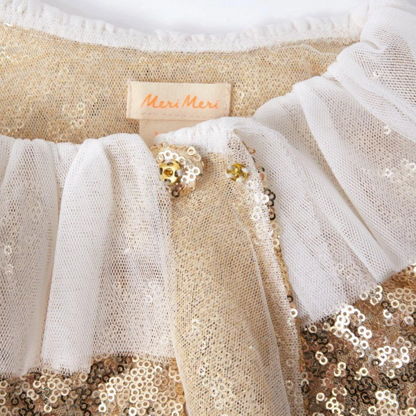 detail of tulle collar on gold cape