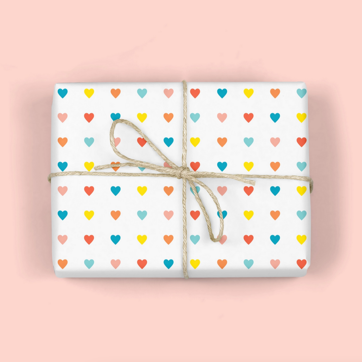 RAINBOW HEARTS Gift Wrap - Roll of 3 Sheets