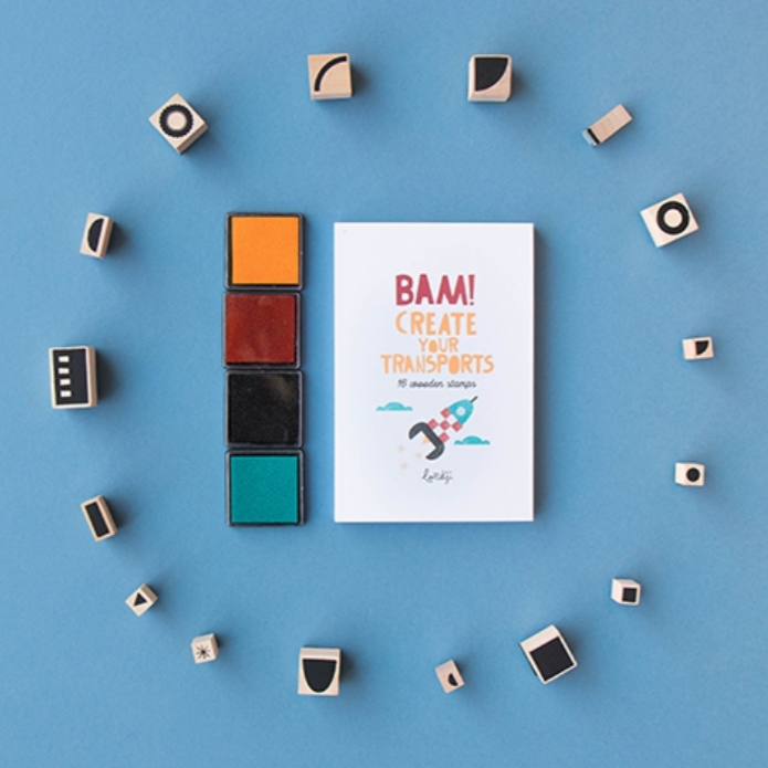 Bam! Transports -16 Wooden Stamps