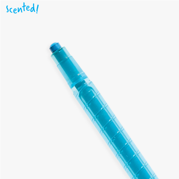 close up of blue crayon