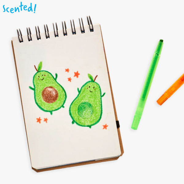 drawing of avocados done by crayons