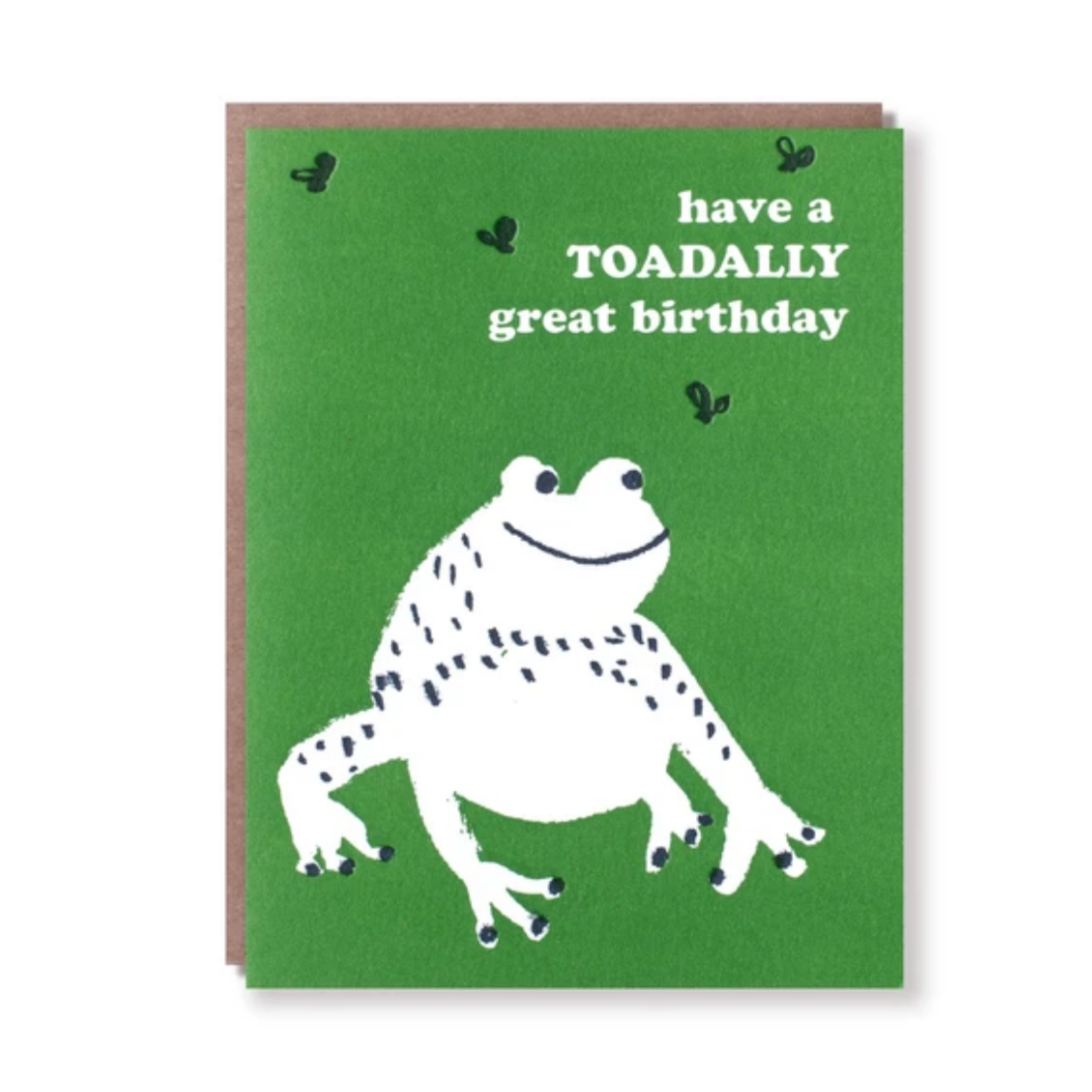 green card with white toad and white text