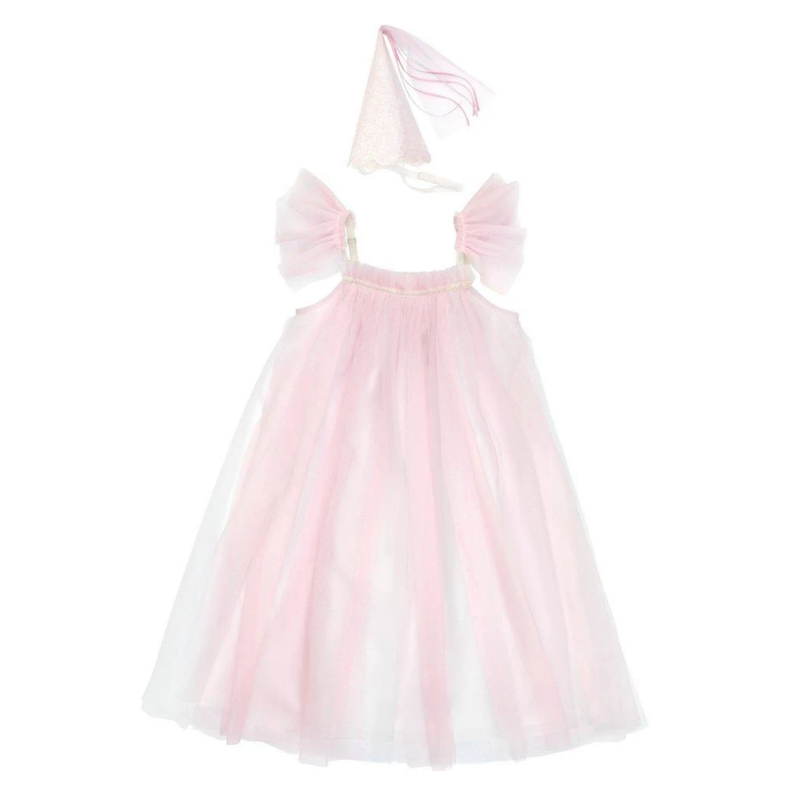 gpink tulle dress with pink princess crown that has ribbons