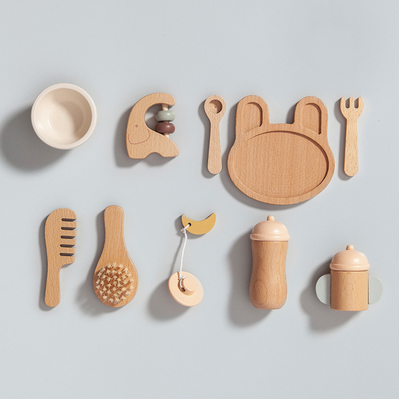 Wooden Baby Doll Feeding and Care Set