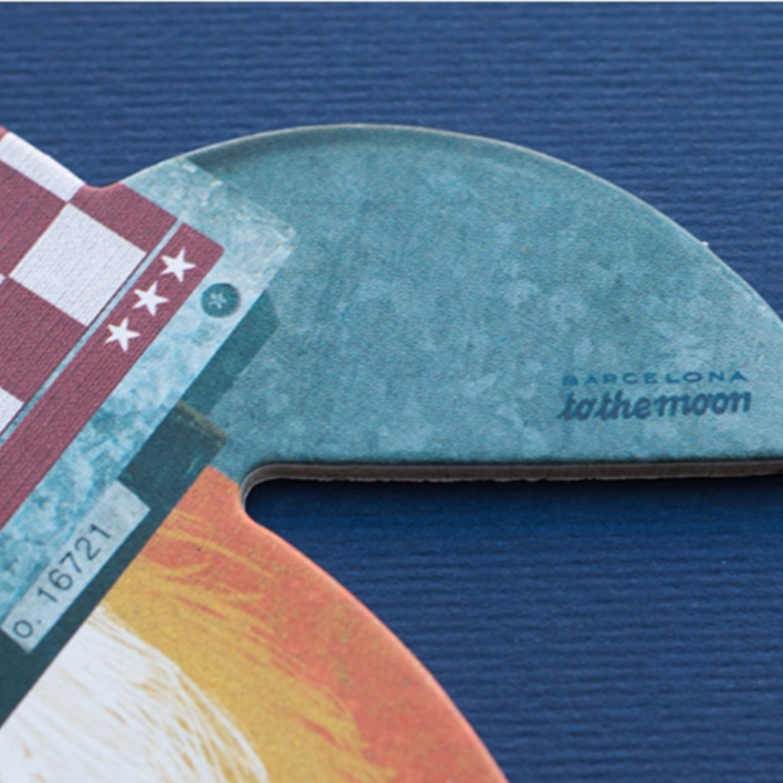 close up of words "barcelona to the moon" on rocket