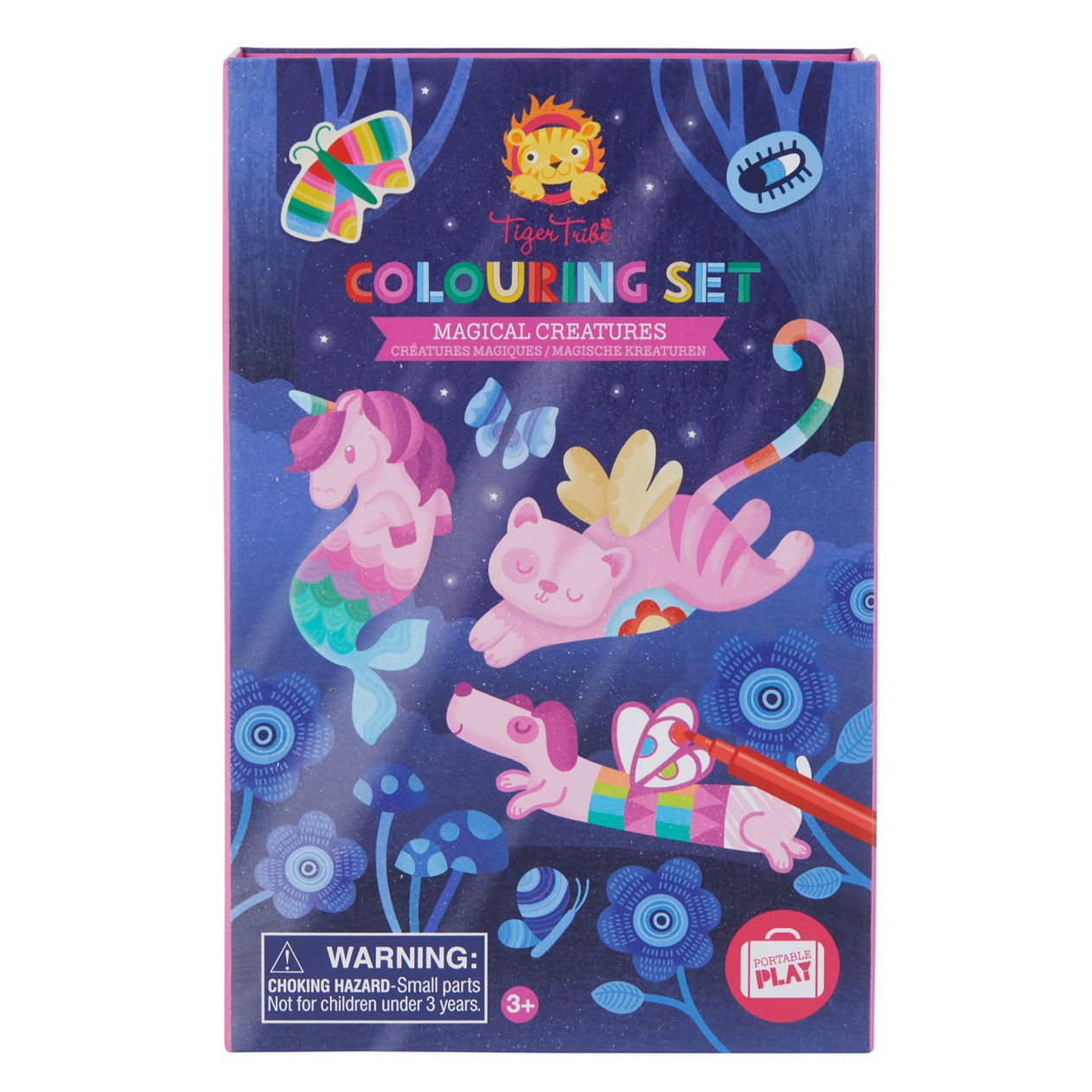 box featuring unicorn , mermaid and cat and dog with wings 