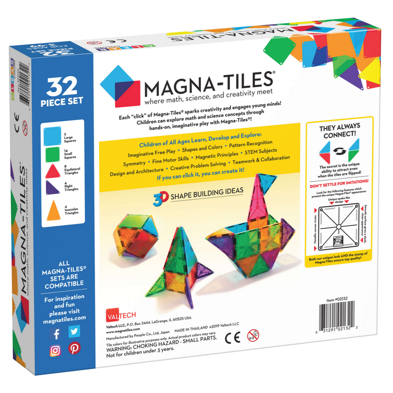 Magna-Tiles Clear Colors 32-Piece Set -3yrs+