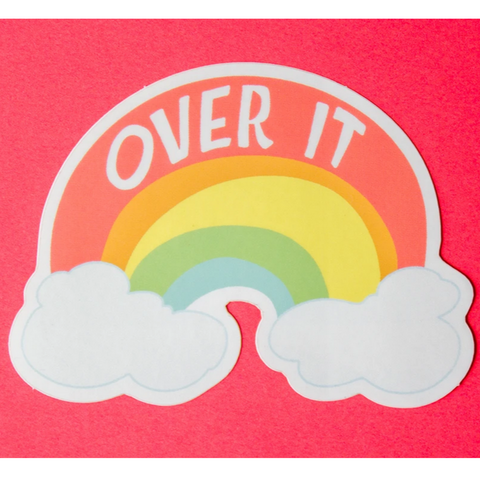 sticker with rainbow and white text