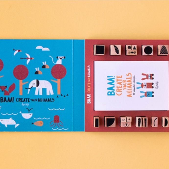 Bam! Animals -16 Wooden Stamps