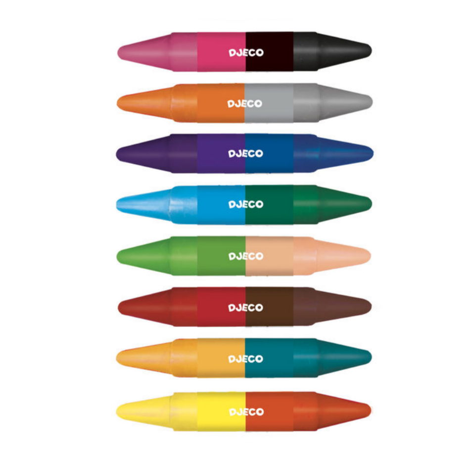 eight double sided crayons in different colors