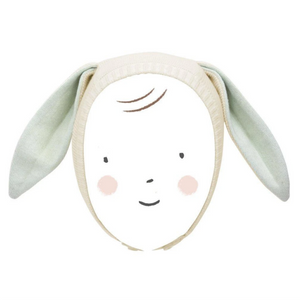 baby hat with bunny ears and illustration of childs face