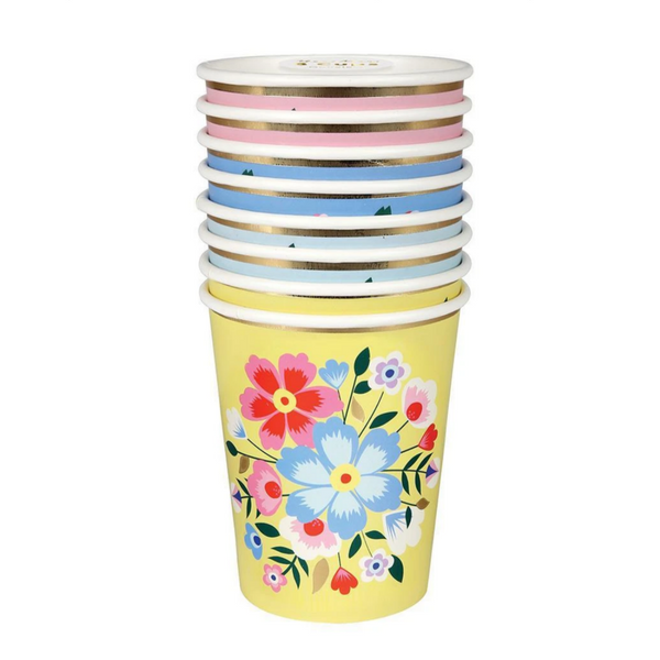 cups with flowers stacked