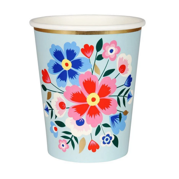 blue cup with flowers