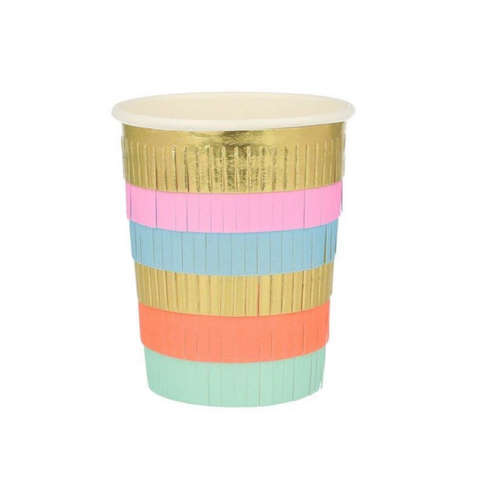 photo of a paper cup with colorful fringe 