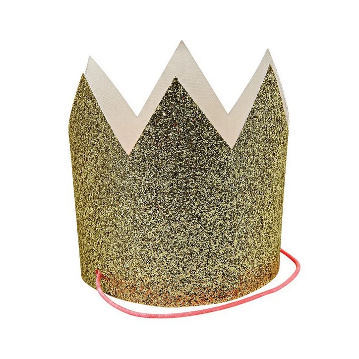 Mini Gold Glittered Crowns -8pk