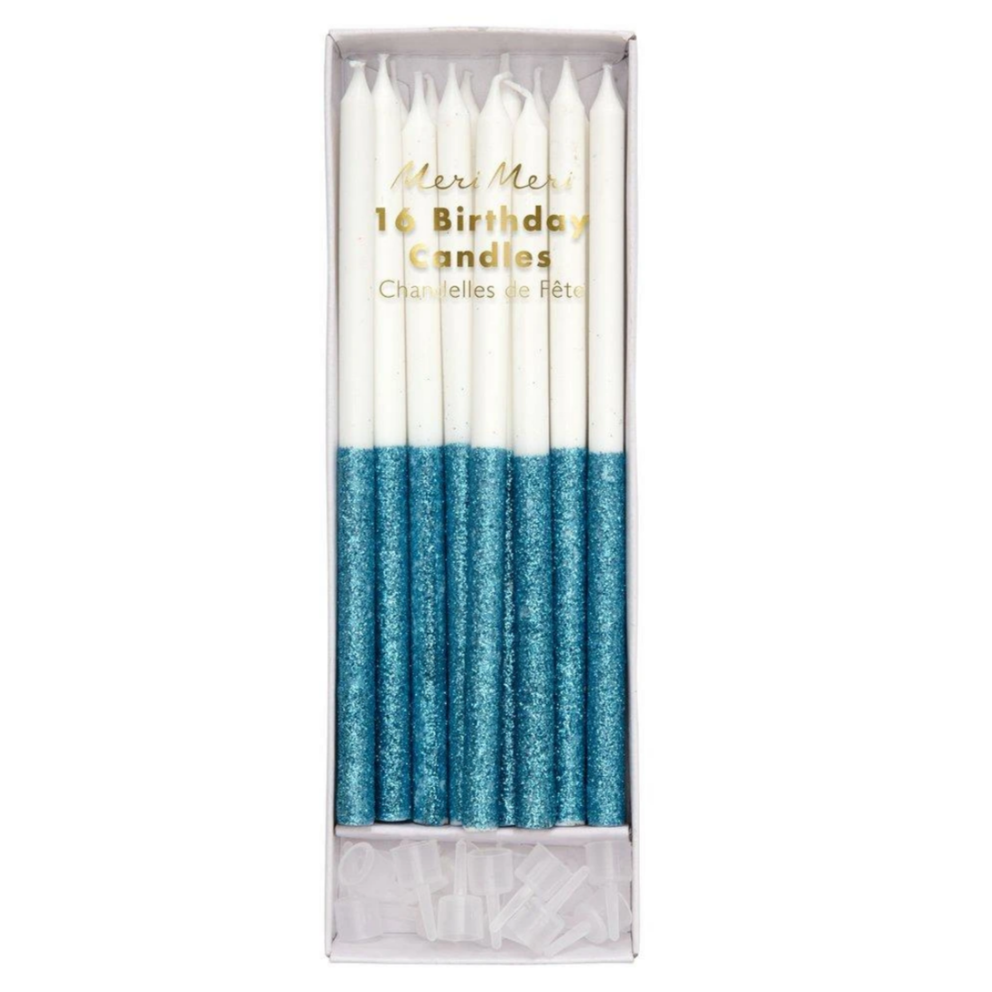 Blue Glitter Dipped Candles (pk16)