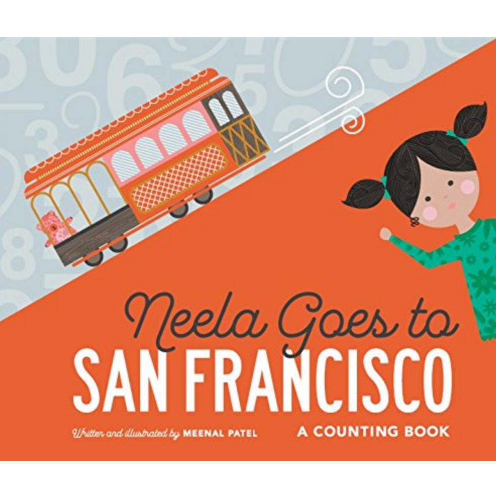 close up of book cover featuring a little girl and a teddy bear riding uphill on a cable car