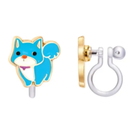 blue dog clip on earrings