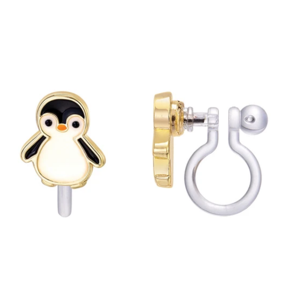 black and white penguin clip on earrings