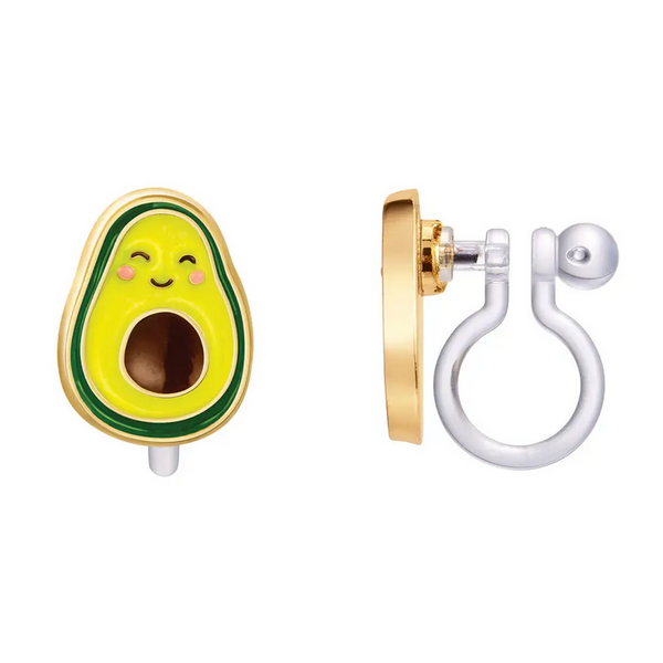 smiling, cute avocado clip on earrings