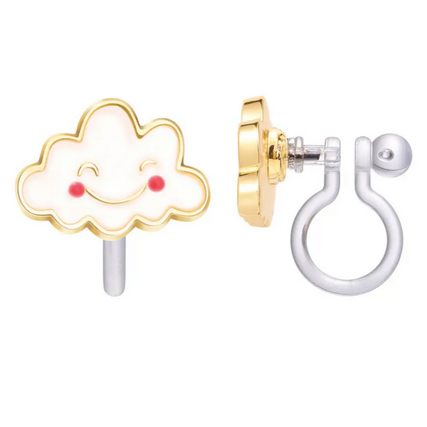 smiling cloud with rosey cheek clip on earrings