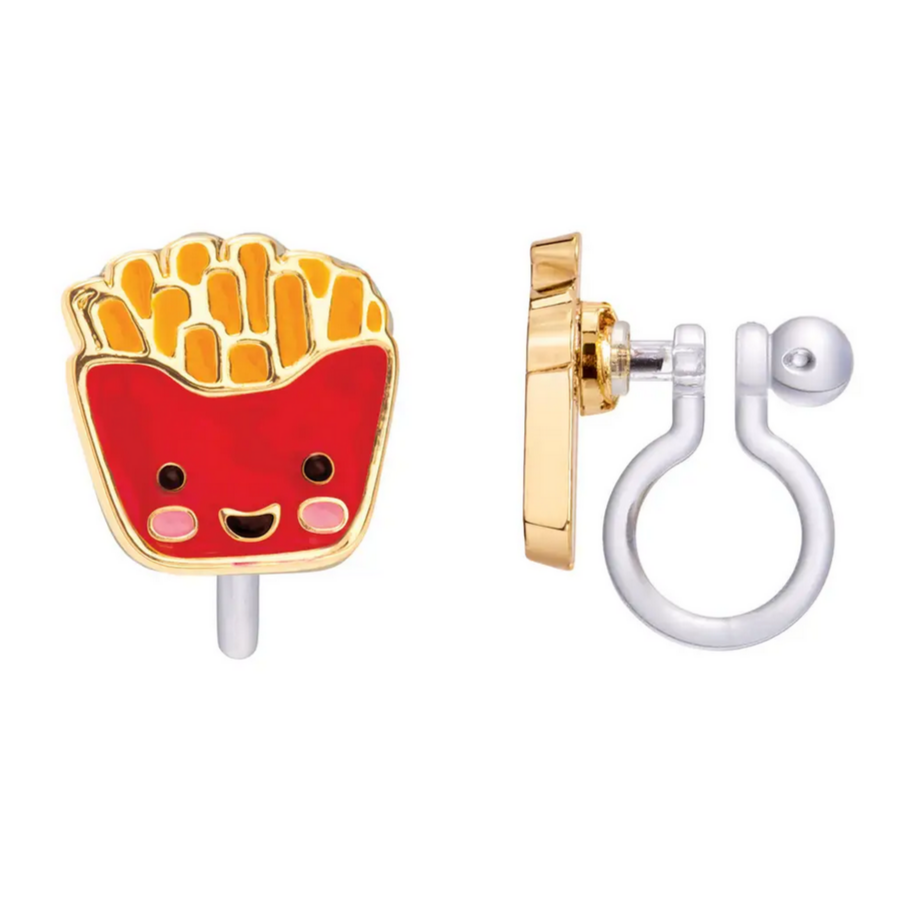 smiling french fry clip on earrings