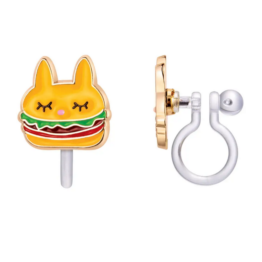 cat hambuger clip on earrings