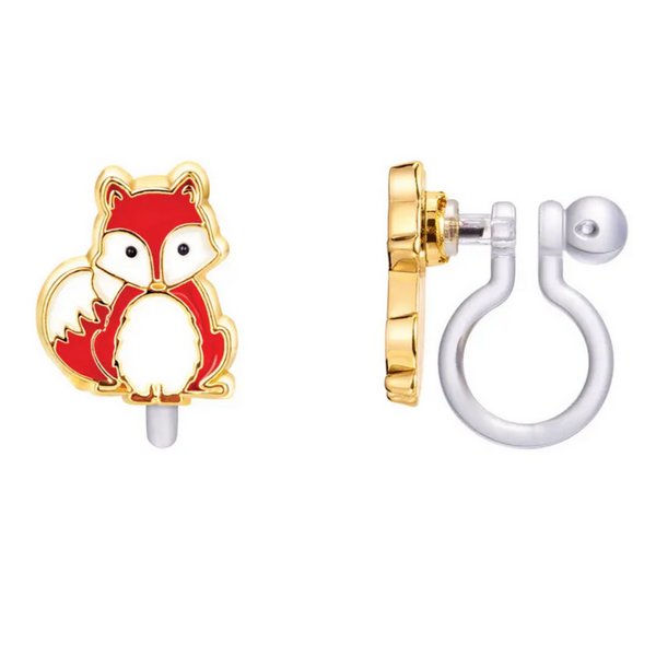sitting red and white fox clip on earings
