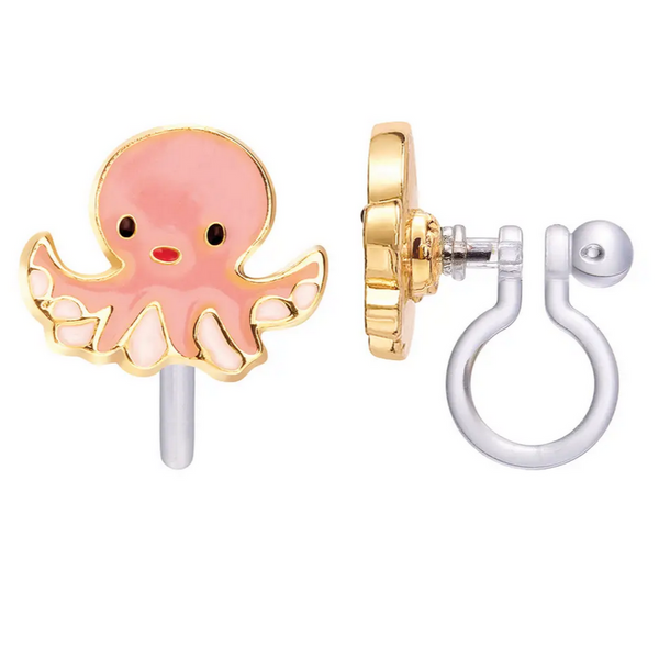 pink octopus clip on earings