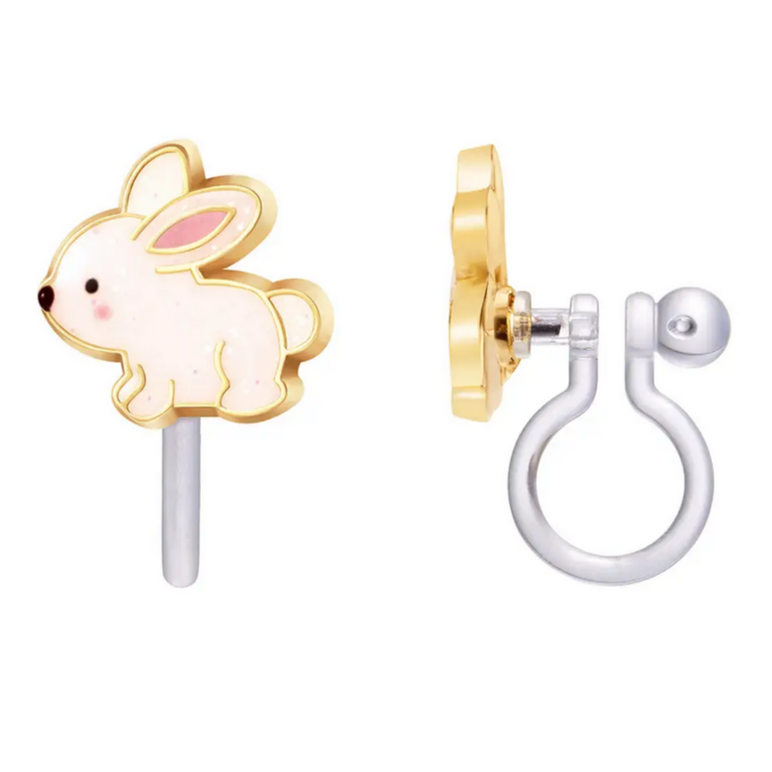 white bunny clip on earrings