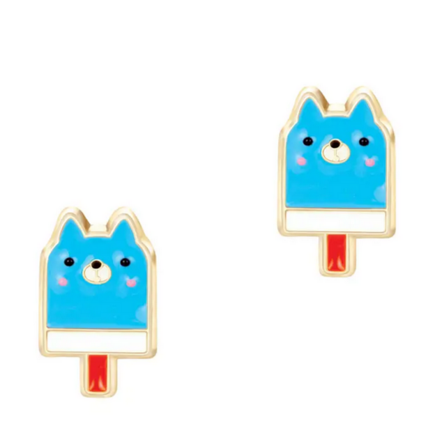 blue poscicle earrings in the shape of bears.