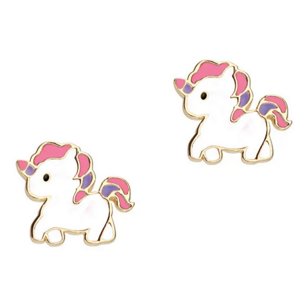 white unicorn earrings with pink and lavendar accents