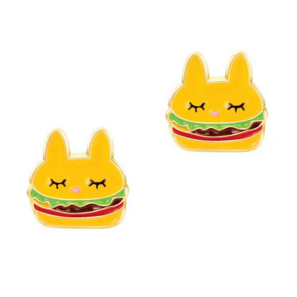 hamburger earrings with ears and sleeping eyes