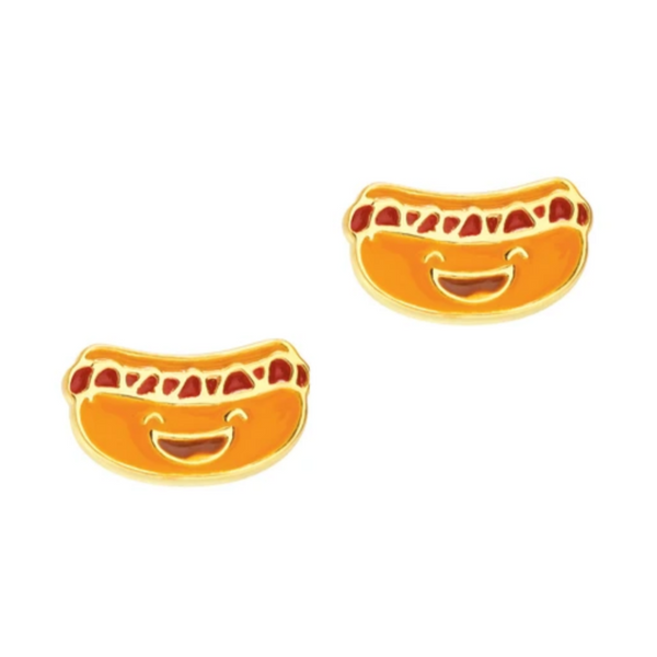hot dog earrings with a smiling face