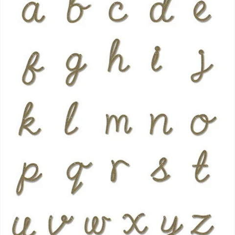 gold acrylic letters of the alphabet with small holes in order to hang them.