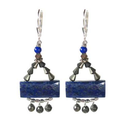 Lapis, Lazuli and Pyrite Deco Earrings