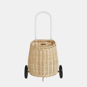 small straw basket with handle and wheels