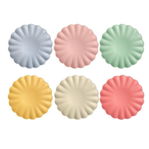 6 scalloped colorful plates