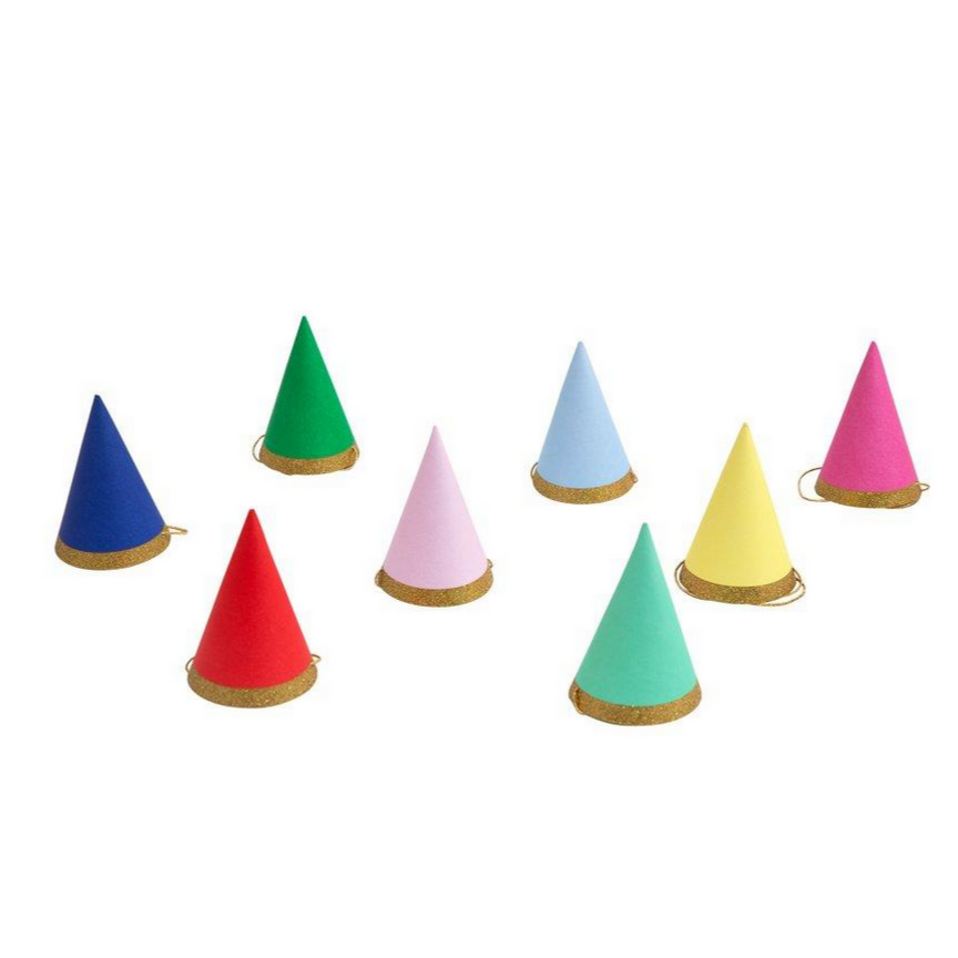 mini paper party hats in various colors